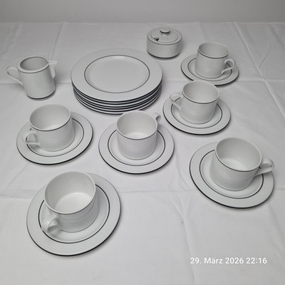 Arzberg Kaffeeservice 21-teilig weiß brauner Rand Porzellan