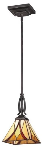 Quoizel Asheville 7" Valiant Bronze Tiffany-Style Glass Mini Pendant - Picture 2 of 6