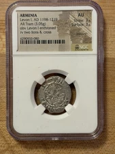 Levon I AR Tram NGC AU Crusader Era Armenia Silver 1198–1219 Lions & Cross