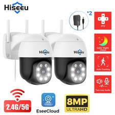 2PCS HISEEU 8MP 5G Wi-Fi PTZ Outdoor Security Camera 2Way Audio 24/7 Record PIR