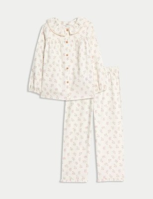 Marks & Spencer Mädchen Schlafanzug Elfenbein Baumwolle Langarm - M&S