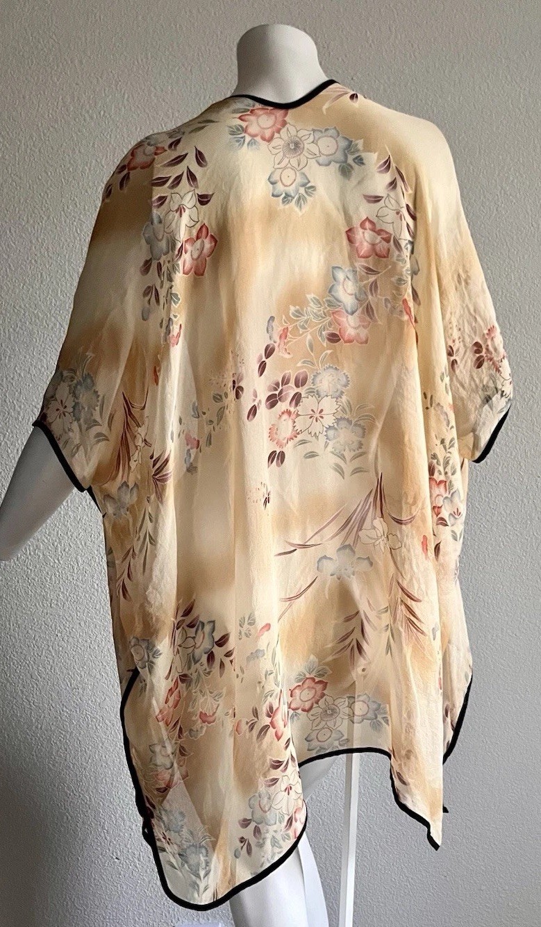 VTG CITRON Santa Monica 100percent Silk Floral Open Front Kimono Cardigan Cover Up XS image 2