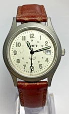 Merit Womens Watch Silver Tone Brown Leather WR 100Ft Date New Battery