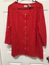 "White Stage" Red Button Up Tunic Texture Fabric Size Large