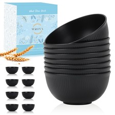 Wrova Wheat Straw Bowl Sets of 8,Unbreakable Cereal 26 26oz Round, Black