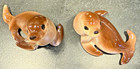 Vintage Japan Sea Lion Seal Figurines Pair w/ Whiskers Brown Mid Century — photo 1