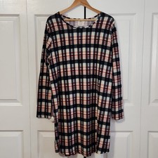 Grace & Emma Plaid Long Sleeve Shift Dress Navy Red White Elbow Patches Large