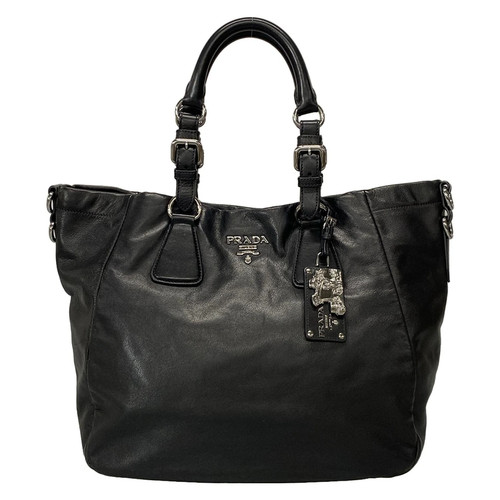 Auth PRADA - BR4840 Black Leather Tote Bag