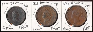 💥3 BRITISH COINS 1799 1857 (1/2 PENNY & 2 PENNIES) 💥CV $800⚡️NR &FREE SHIP⚡️