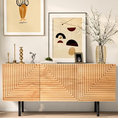 roomfitters Mid Century Modern TV Stand for TVs up to 65'', Boho Sideboard Buf...