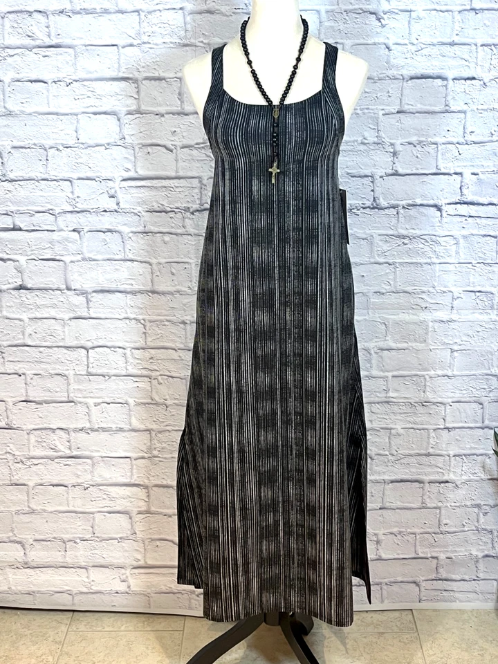 Maxi Vestido Athleta Para Mujer Llegada En Amara Rayas Negro Talla XS Foto 3 de 4