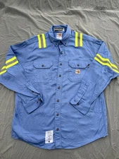 Lot Of 2 Carhartt FR Hi Visibility Cotton Work Shirts Size XL  CAT 2 NFPA 2112