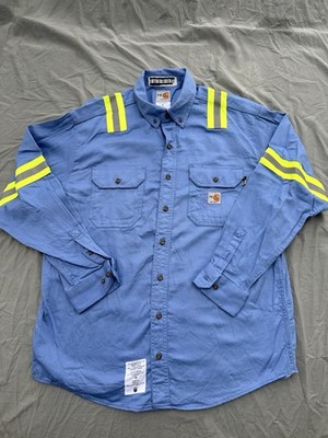 Lot Of 2 Carhartt FR Hi Vis Cotton Work Shirts Size Large CAT 2 NFPA 2112