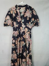 Vintage 70s Young Edwardian Arpeja Fit Flare Dress Floral Cottagecore Size 0/2 
