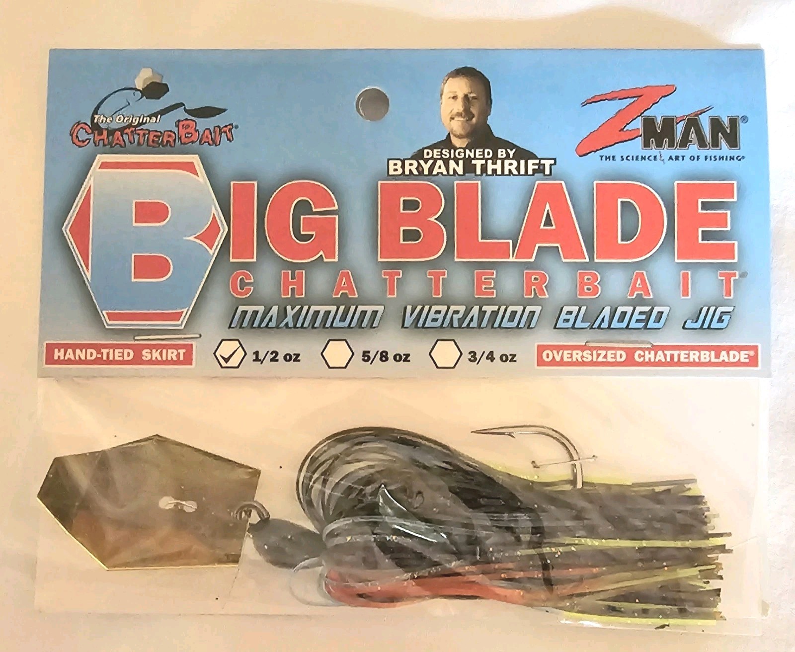 Z-Man Big Blade ChatterBait Maximum Vibration Bladed Jig 3/4 oz gold blade - Image 1