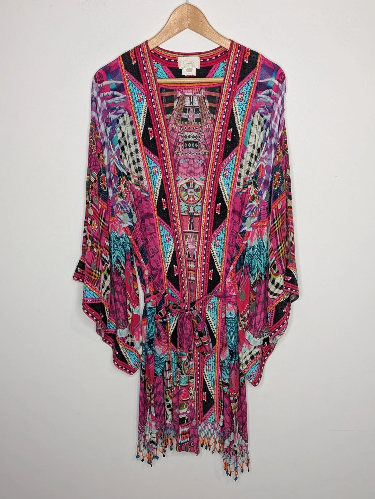 Camilla Desert Discotheque Embellished Kimono Silk Tie Front Wrap Dress Size S