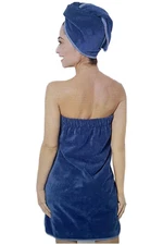 Home Reflections Bath Wrap and Towel Hair Wrap Set Blue