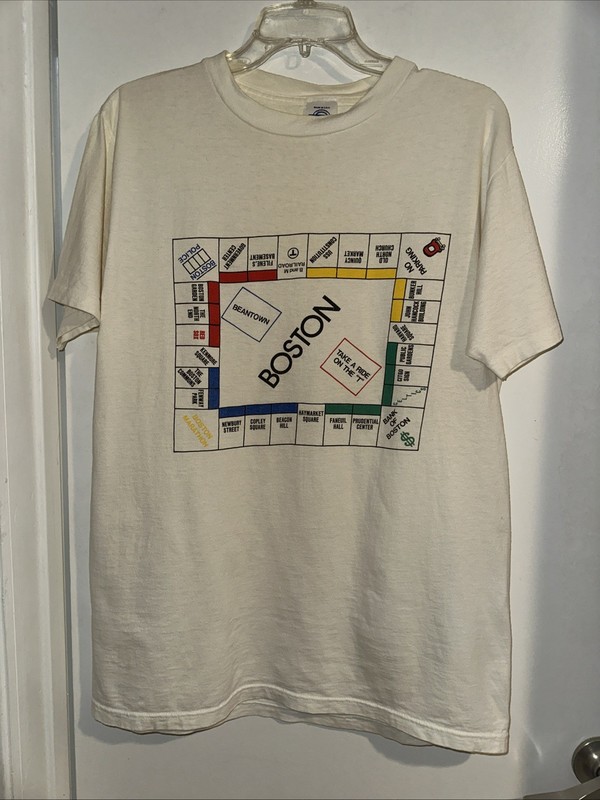 Vintage Jomi Tees Boston Monopoly Board Souvenir Shirt Large Beige