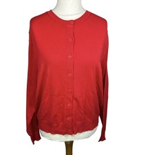 M S Women's Chilli Red Fine Knit Cardigan UK 16 Button Up Round Neck BNWT