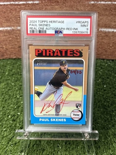 2024 Topps Heritage Paul Skenes Real One Auto High Number Red Ink /75 PSA 9