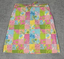 Vintage Lilly Pulitzer Skirt Womens 10/12 Pink Green Patchwork Print Wrap Read