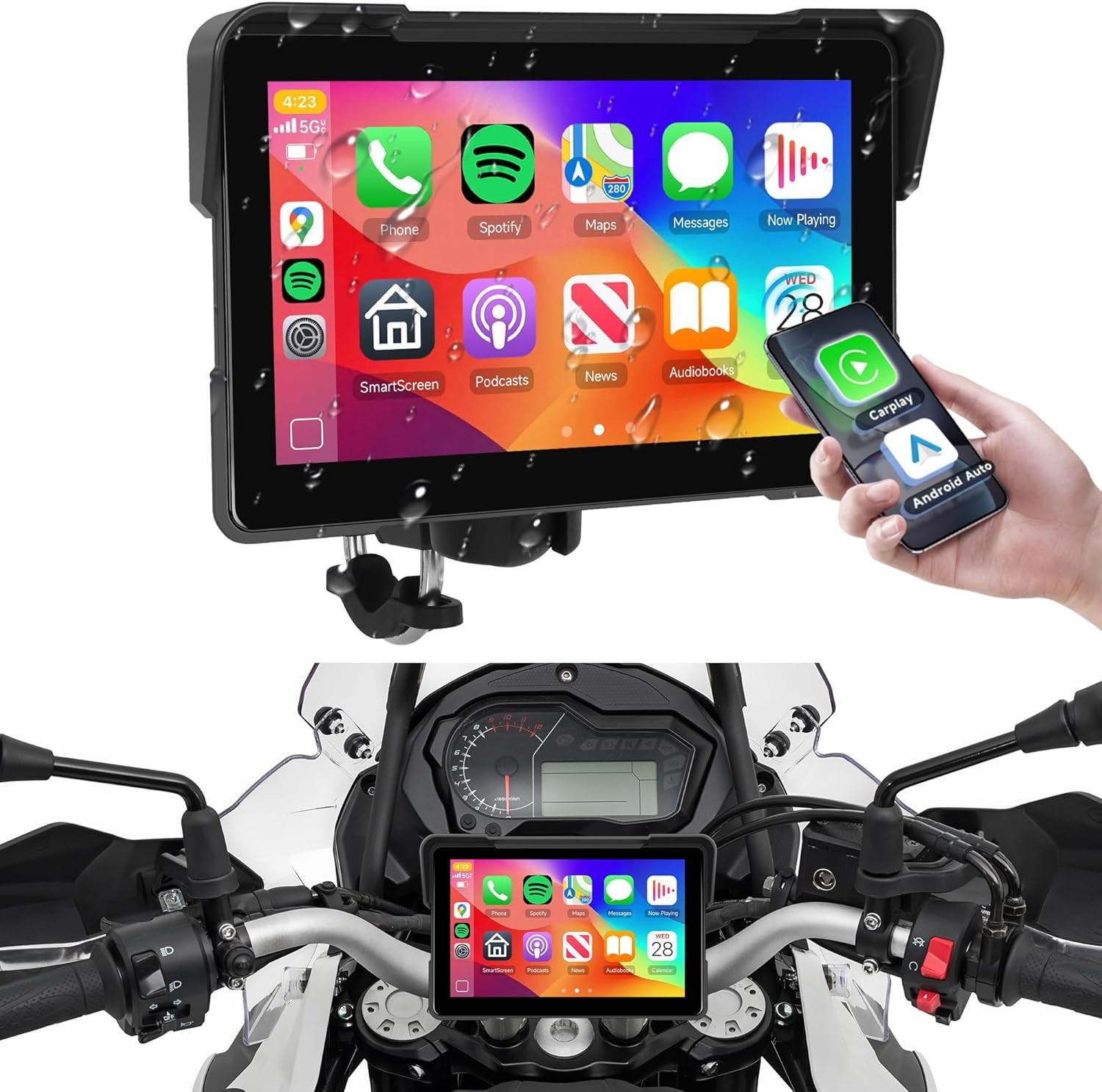 Schermo Wireless Carplay per Moto E Android Auto, 5 Pollici Portatile Autoradio 