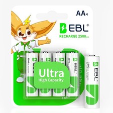EBL 4PCS 2500mah NIMH Rechargeable Batteries 1.2V 3.00 per gallon