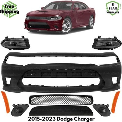 Front Bumper Cover Fascia & Headlight Assembly Kit For 2015-2023 Dodge Charger