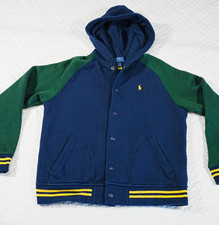 Polo Ralph Lauren Boys L/G 14-16 Hoodie Varsity Jacket Blue Green Button Up