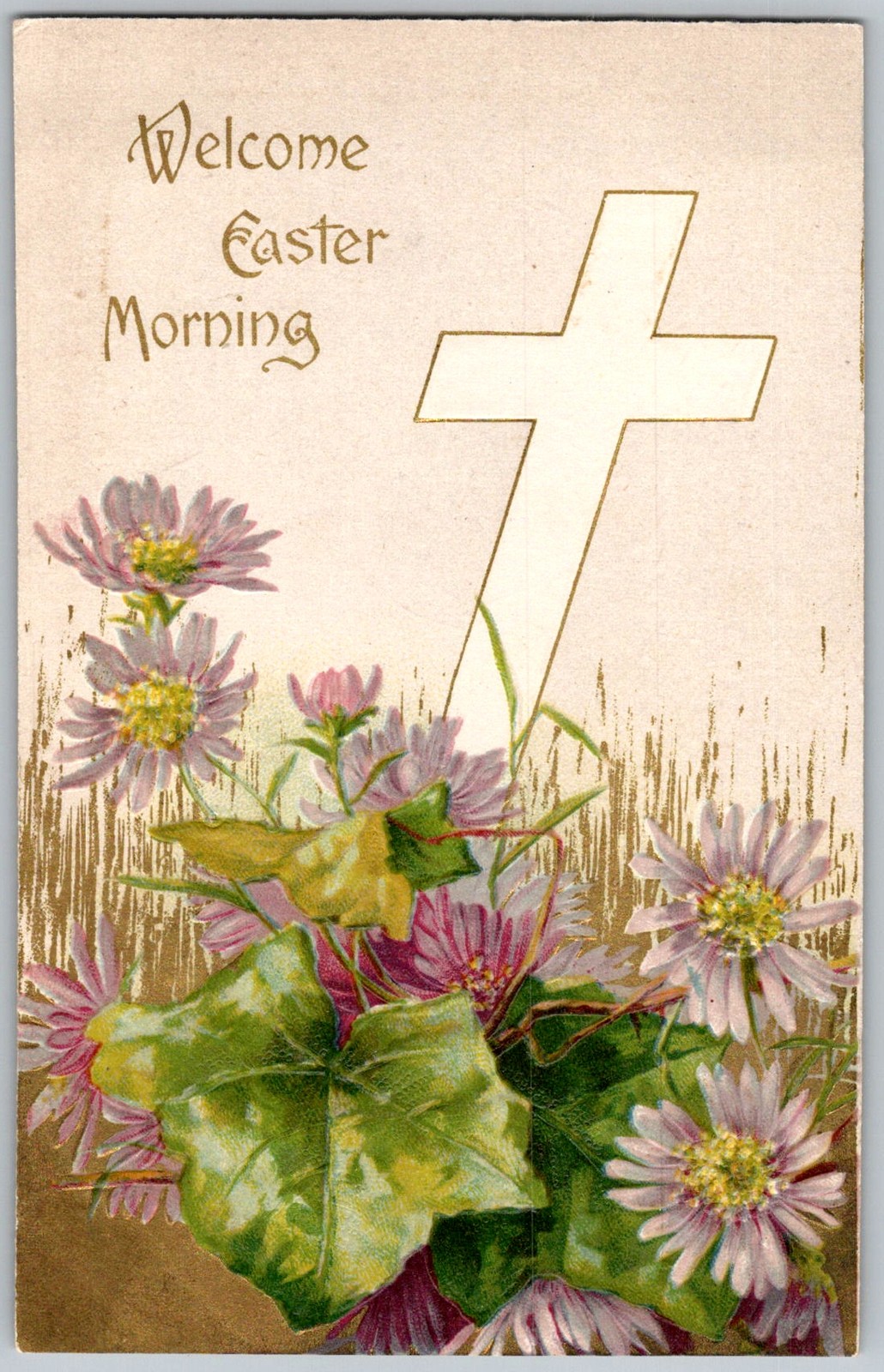 Antique Postcard Easter Cross Flowers 1910s