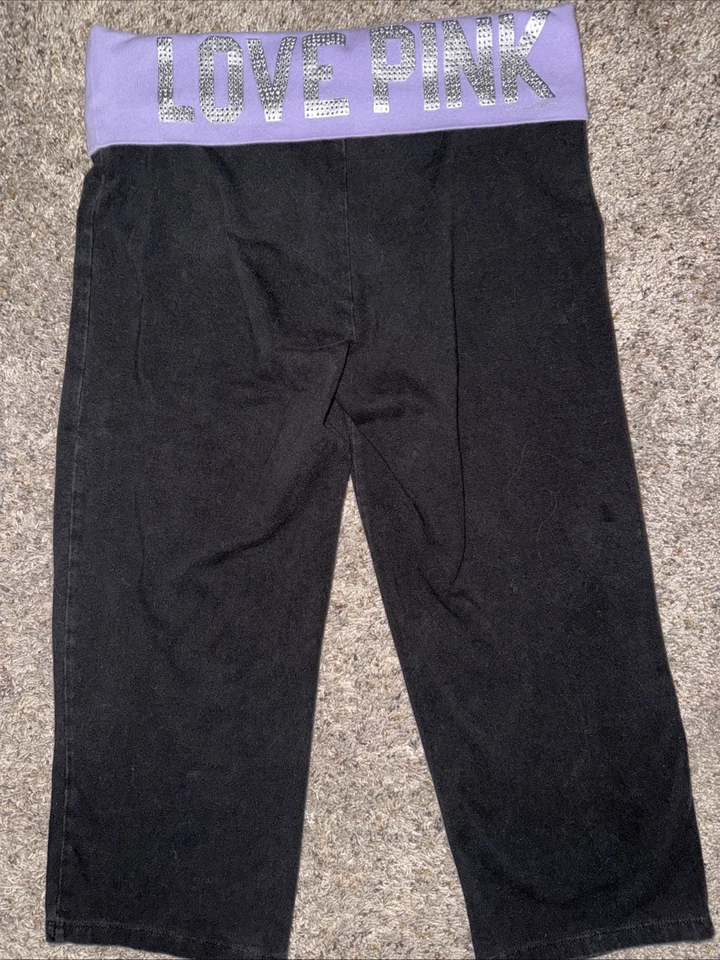 Vtg Y2K Victoria’s Secret Pink Fold Over Leggings Purple Capri Rhinestone - Image 2 of 4