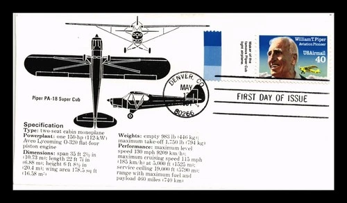 DR JIM STAMPS US COVER WILLIAM T PIPER AVIATION PIONEER AIR MAIL FIRST DAY ISSUE