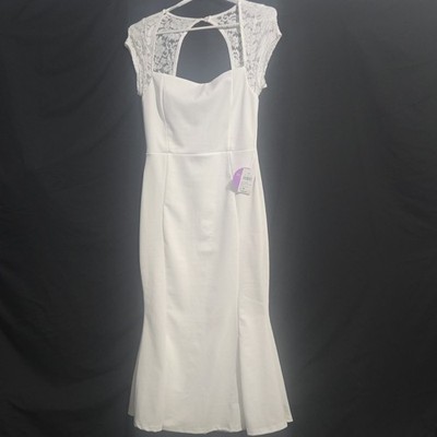 Windsor White Lace Cap Sleeve Square Neck Mermaid Midi Dress Size M