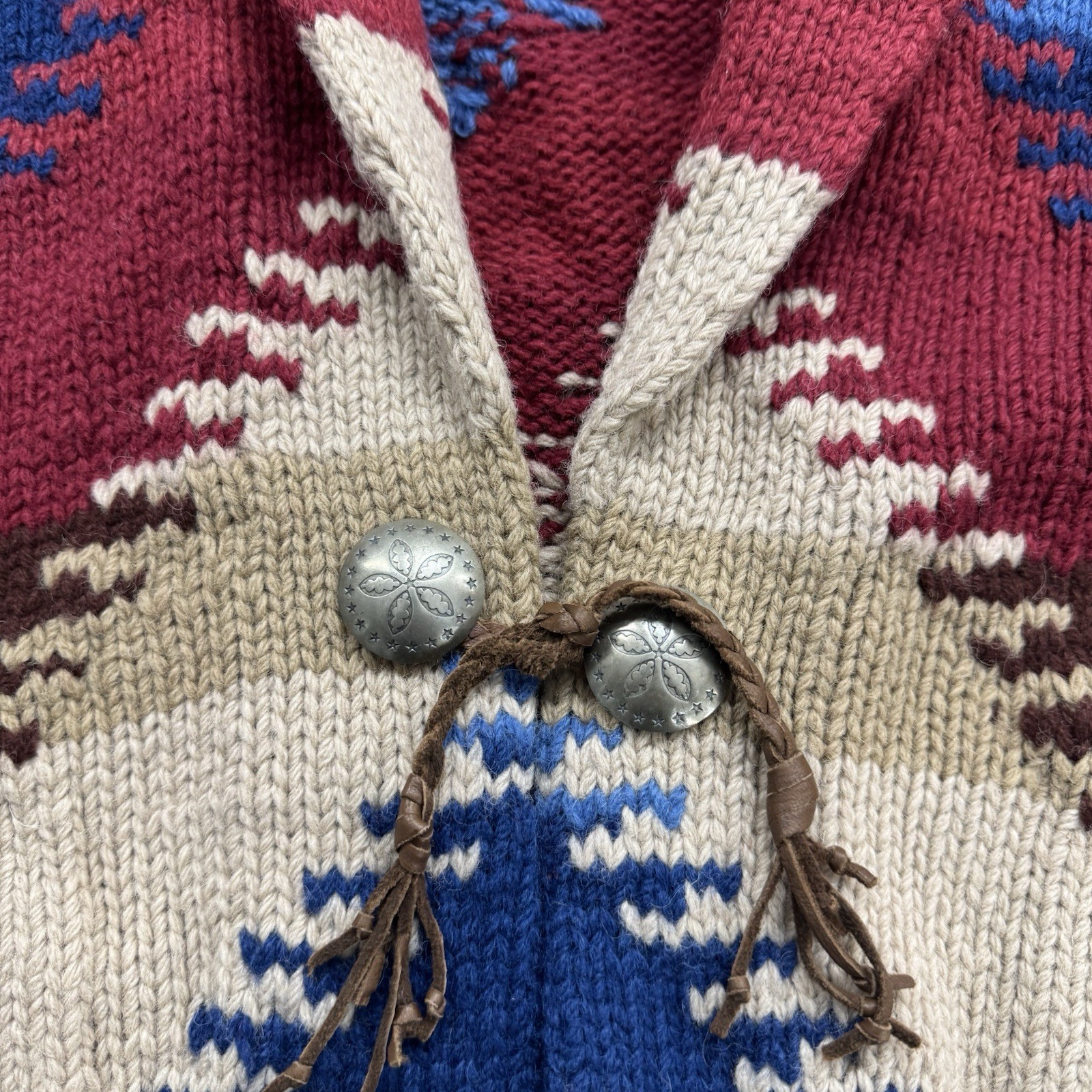 Vintage Ralph Lauren Country Navajo Hand Knit Cardigan Sweater Wool Size L Aztec image 2