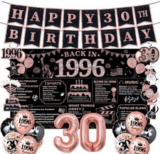 Rose Gold 30th Birthday Decorations for Women   37Pcs Happy 30th 30/1996