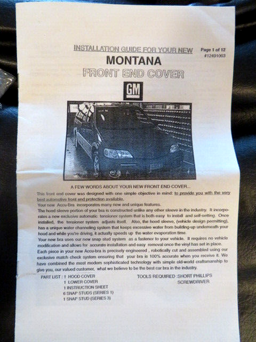 Montana Front End Cover-Accu-Bra-GM 12497812 Cover Pkg, Front End Montana *Black - Picture 4 of 9