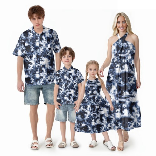 Matching Family Outfits Mommy and Me Summer Outfits Hawaii Boho Shirts Dress #14