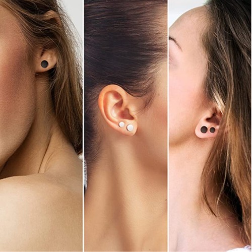 Round Stud Earrings Stainless Steel Fake Cheater Ear Plugs Gauge for Women Men - Picture 3 of 14