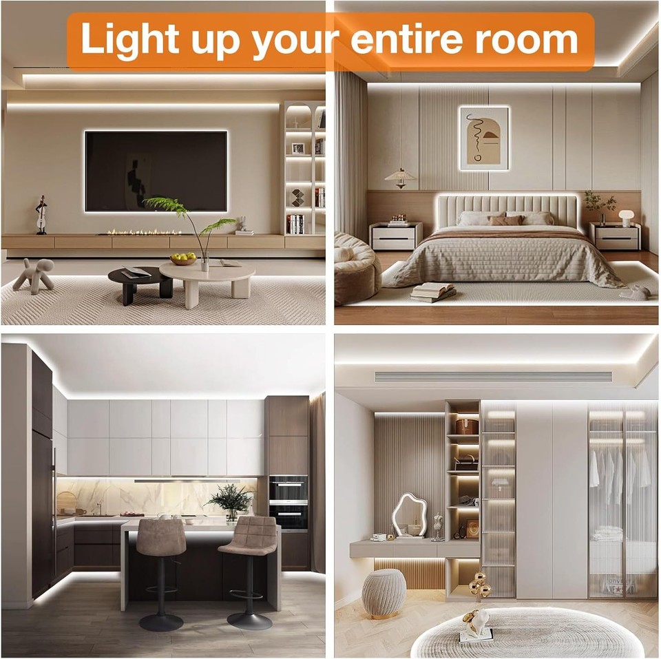 LETIANPAI White COB Light Strip 50FT/15M, Dimmable White LED Strip