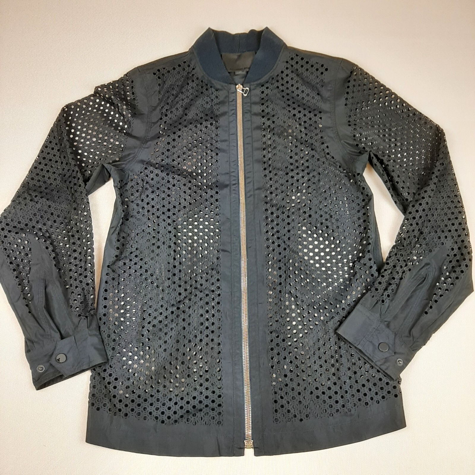 Alexander Wang Hexagon Mesh Laser Cut Bomber Jacket Dark Blue