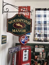 Rare Vintage Orig. WOODPOND MANOR Sign W/ Gold Horse & Jockey Design W/ Bracket