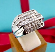 1.00 ctw Diamonds Round Cut 14k White Gold Five Row Cluster Men s Ring Size 10.5