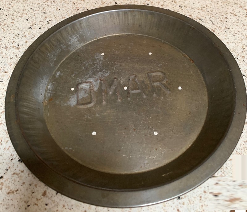 Vintage OMAR Embossed Metal Pie Pan 8" Perforated Large Logo