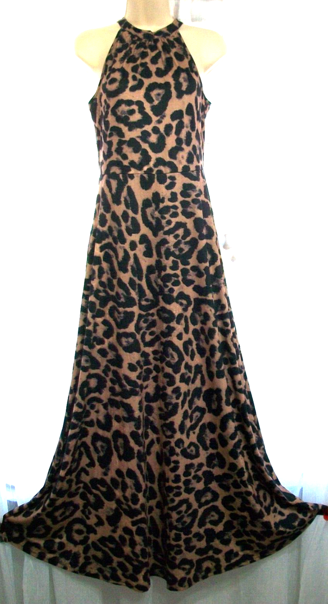 chinese dress ladies Wilburta Leopard Sequin Halter Maxi Dress