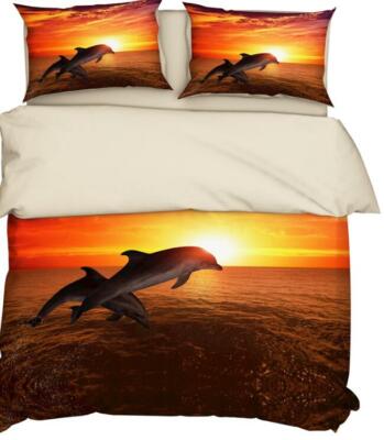 3D Sunset Dolphin ZHUA110 Bed Pillowcases Quilt Duvet Cover Set Queen King Zoe