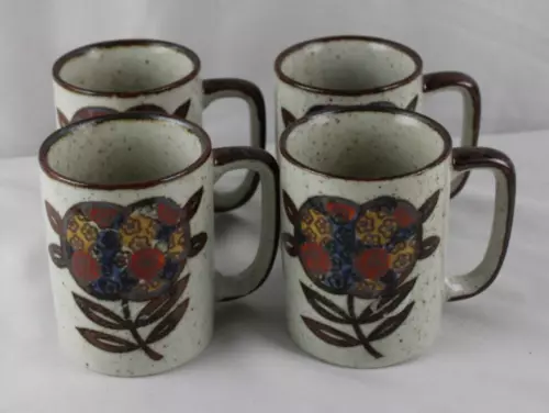 Vintage Japan Stoneware Set 4 Mugs Mid Century