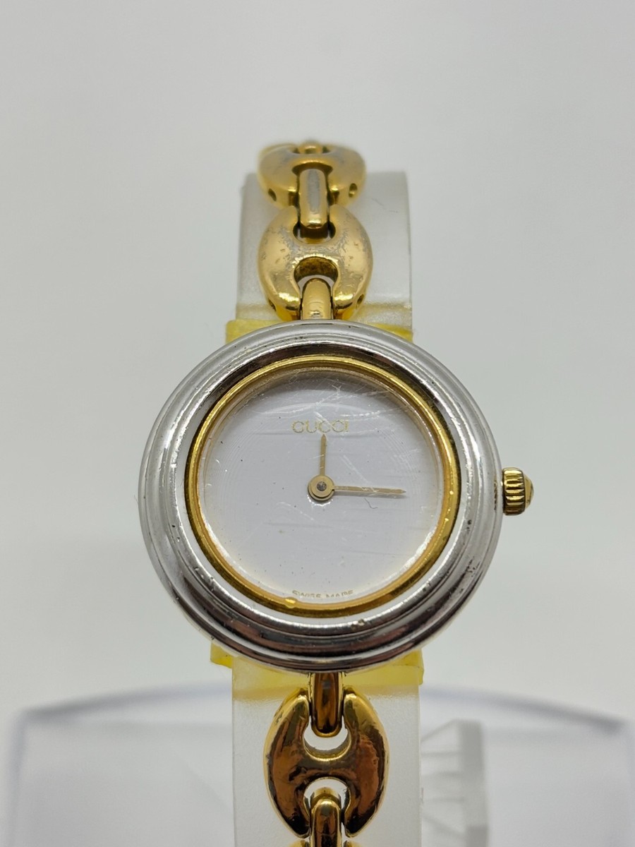 Exc+5] GUCCI 11/12 Change Bezel Watch White Gold Used Working From