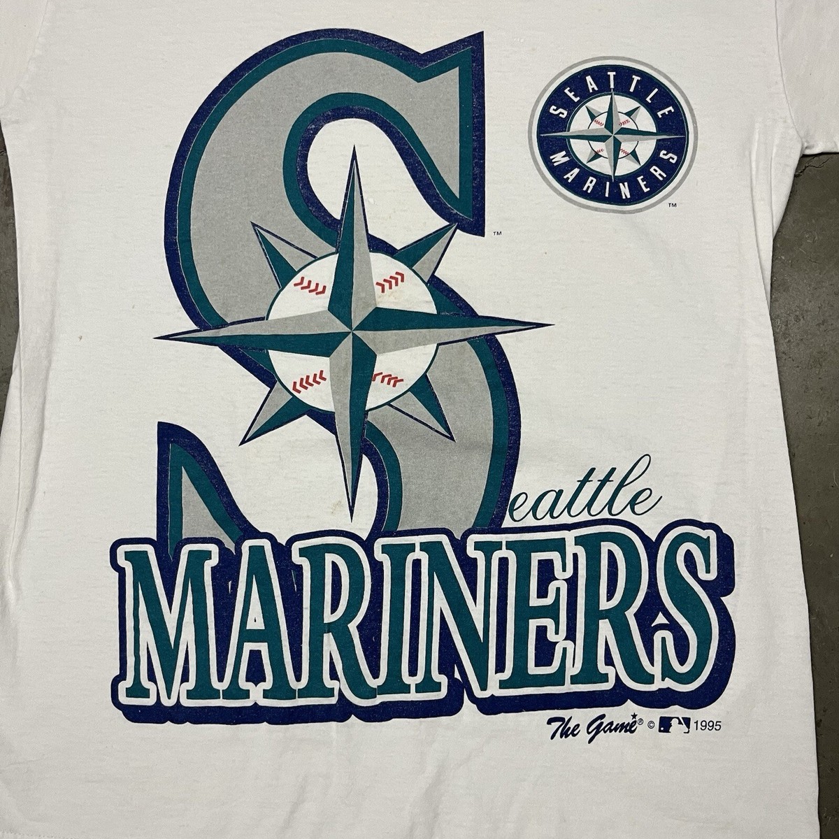 MLB Seattle Mariners 90s 大きめサイズ 古着ゲームシャツ 古着 90s MLB Seattle Mariners マリナーズ 両面 BIG プリント T