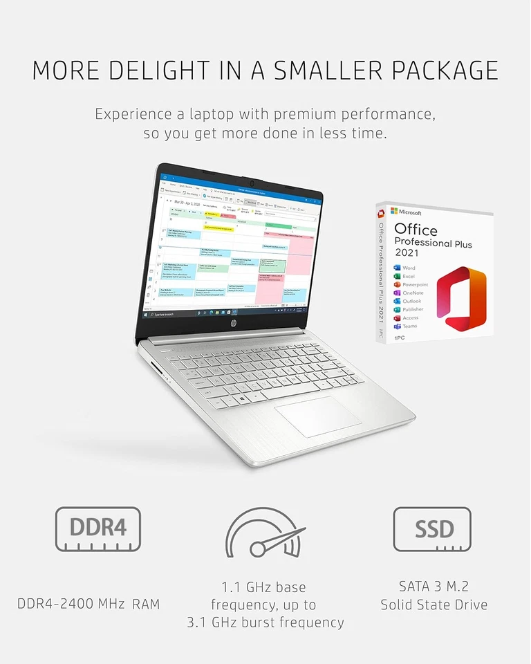 HP Slim Laptop 14" 4-Core Intel Core Upto 32GB RAM& 1TB SSD, Win 11 PRO+OFFICE - Image 2 of 4