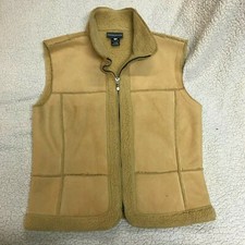 Women's Size Small Faux Suede Safari Vest Metropolis Super Warm Sherpa Lined